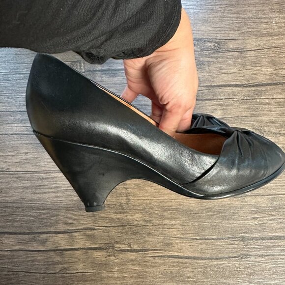 *CORSO COMO* Black x Tan Peep Toe Wedges Size 7.5 - Picture 6 of 7